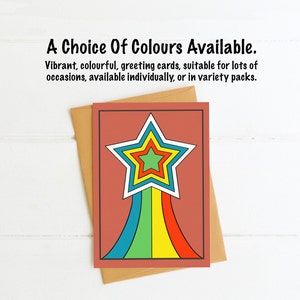 Tarjetas de felicitación coloridas, tarjetas de notas, adecuadas para todas las ocasiones. Tarjetas de cumpleaños. Disponible individualmente, o en paquetes. Una selección de colores