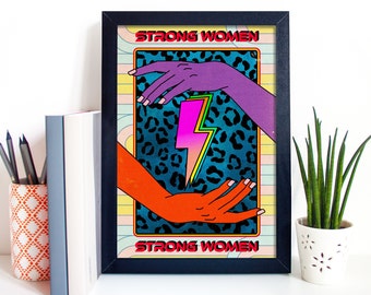 Strong Women, Strong Woman, Feminist Art Print, Colourful Wall Decor, Superwoman, Girls Club, Female Empowerment, Retro Feminist Poster