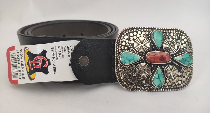 Free Shipping Leather belt with Belt buckles for men western Tibetan Silver Belt Turquoise Coral Stone waist trap for leather belt B201