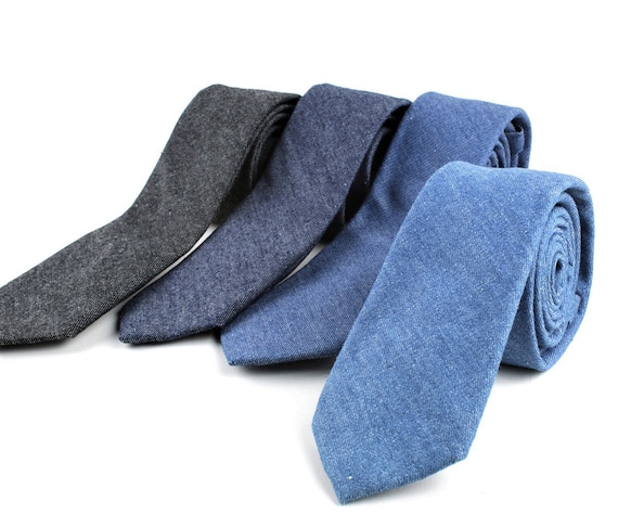 Rustic Denim Necktie for Men, Black / Blue Denim Necktie, Boho Denim Tie, Groomsmen Tie, Gifts for Him, Denim Accessories, Wedding Necktie
