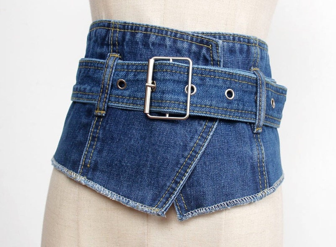 Blue Denim Belt, Rustic Denim Corset Belt, Denim Waist Belt, Waist Belt, Corset Belt, Wide Waist