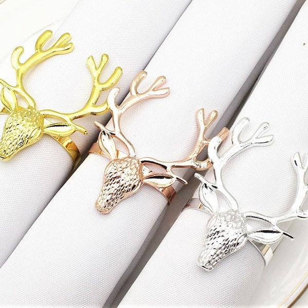 Set of 4 Metal Deer Napkin Rings, Minimal Napkin Ring, Rose Gold/Gold/Silver Napkin Ring, Kitchen Decor, Rustic Table Decor