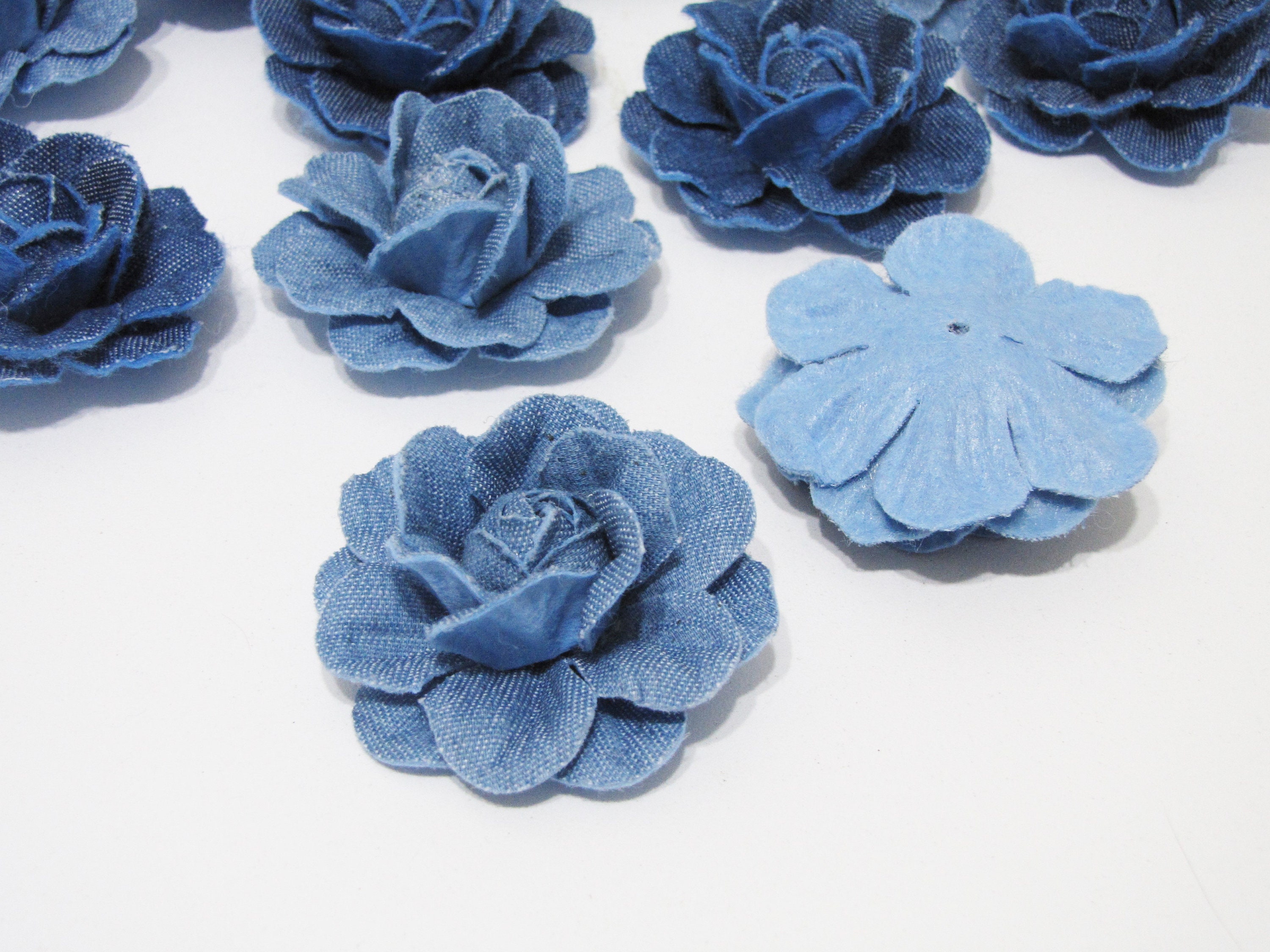5 Pieces of Denim Flowers, 5cm / 7cm Flower to Decor Hats or Shoes