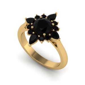 7mm Round Black Onyx Gold Ring, Birthday Onyx Gift ring, Causal Used Ring, Engagement Onyx Ring, Love Promise Ring, Unique Gold Ring