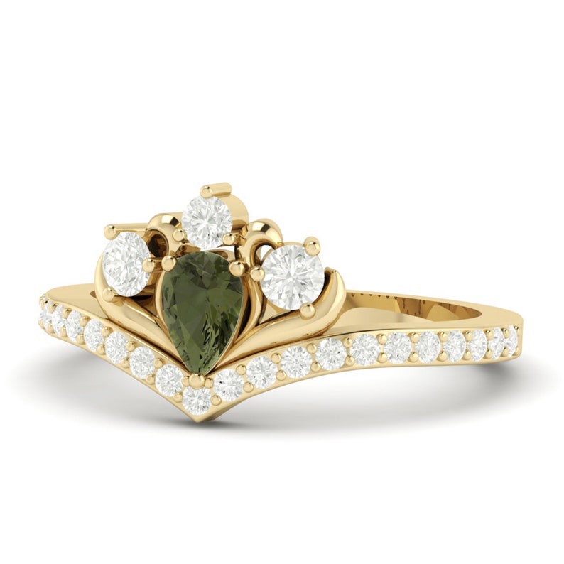 Pear Shape Moldavite Gold Ring, Thanks Giving Gift, Black Friday Gift, Cyber shops Monday Gift, Moldavite 14K Yellow Gold ring, Love Promise Gold