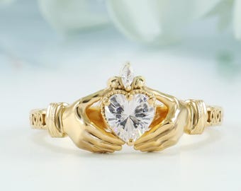 0.80CT Weight Claddagh Moissanite Heart shape Gemstone Ring, 6mm Size Arrow Cut Women Birthday Ring Engagement Ring, Marquise Rose Gold Ring