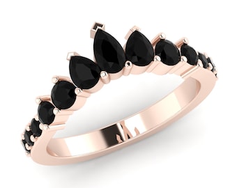 Black Onyx Sterling Silver Cluster Ring, Handmade