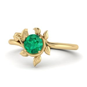 Emerald Leaf Ring, Nature Inspired Emerald Ring, Engagement Ring, Leaf Dainty Ring-May Birthstone Delicate Jewelry Gift, Promise Gold Ring
