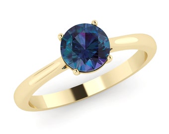 Round Shape Alexandrite Gold Ring, Solitaire Alexandrite Ring, Engagement Band Ring, Minimalist Ring, Bridal Gift, Personalized Gift ring