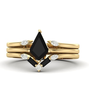 Black Onyx Stackable Kite shape Ring, Stacking Band Onyx Ring, Kite Shape Engagement Ring, Love Promise Ring, Onyx with Moissanite Band ring