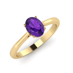 925 Silver Ring Natural Amethyst Ring, February Engagement Ring, Proposal Ring, Amethyst Tiny Amethyst Oval Ring, Bridal Promise Ring