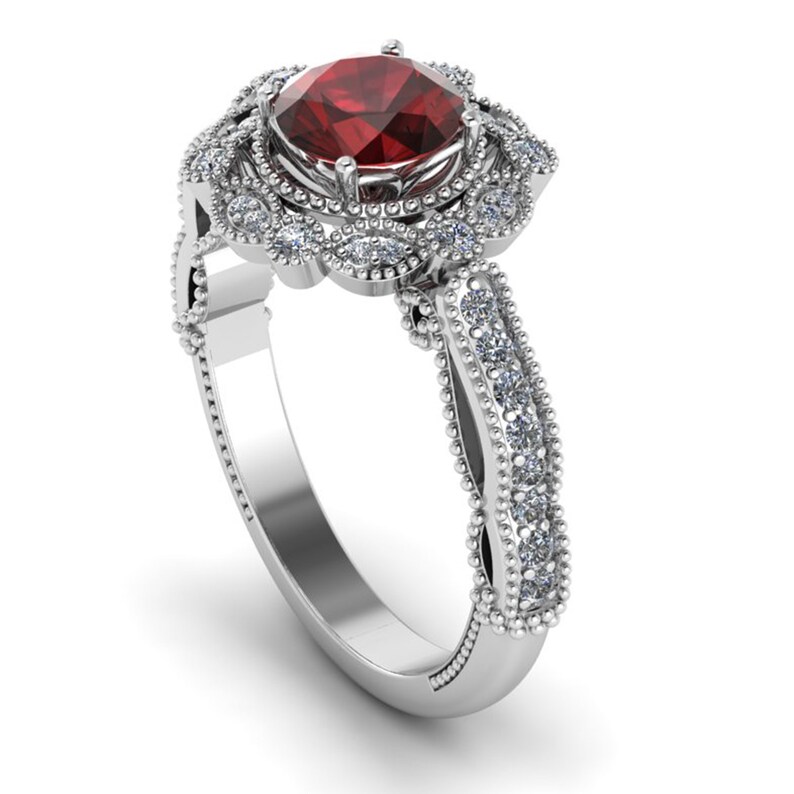 round cut silver engagement ring love gift ring Red garnet ring January birthstone gift ring natural red gemstone ring anniversary gift