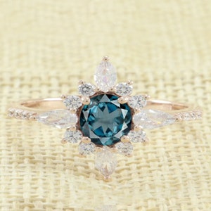Custom Ring, Round Shape London Blue Topaz with White Zircon Ring, 925 Sterling Silver Ring.