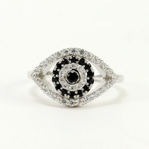 Silver Evil Eye Ring, Evil Eye Band Ring, 925 Sterling Black Onyx Silver Evil Ring, Antique Black Spinal Evil Band Ring, Gifted Ring