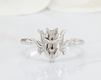 Anello volpe in argento sterling 925, anello con fascia animale, anello volpe micron giallo, anello volpe nuziale, anello volpe impilabile, anello volpe argento impilabile