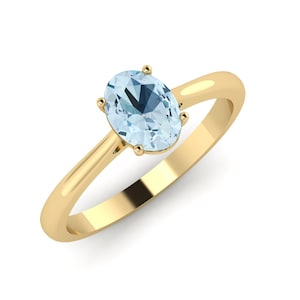 14k Gold Aquamarine Ring, Solitaire Ring, Aquamarine March Birthstone Ring, Minimalist Aquamarine Ring, Personalized Birthstone Jewelry