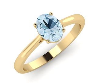 14k Gold Aquamarine Ring, Solitaire Ring, Aquamarine March Birthstone Ring, Minimalist Aquamarine Ring, Personalized Birthstone Jewelry