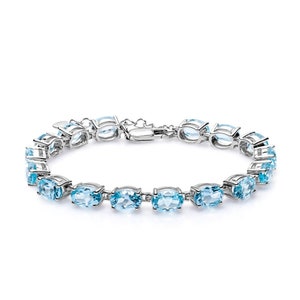 Sky blue Topaz Tennis Bracelet, Oval Shape Sky Blue Topaz Tennis Bracelet, Lobster Lock, Women Bracelet, Girls Bracelet, Christmas Bracelet