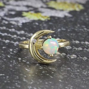 AAA Ethiopian Opal Ring,October Birthstone Ring,Engagement Unique Alternative Yellow Plated Silver Ring,Art Deco Personalized Gift,Vintage