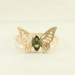Moldavit Edelstein Ring, Boho Moldavat Silberring, grüner Edelstein Moldavit Ring, Grüne Spindel, Geschenk für Mutter, Geschenk für ihren Schmetterling Ring