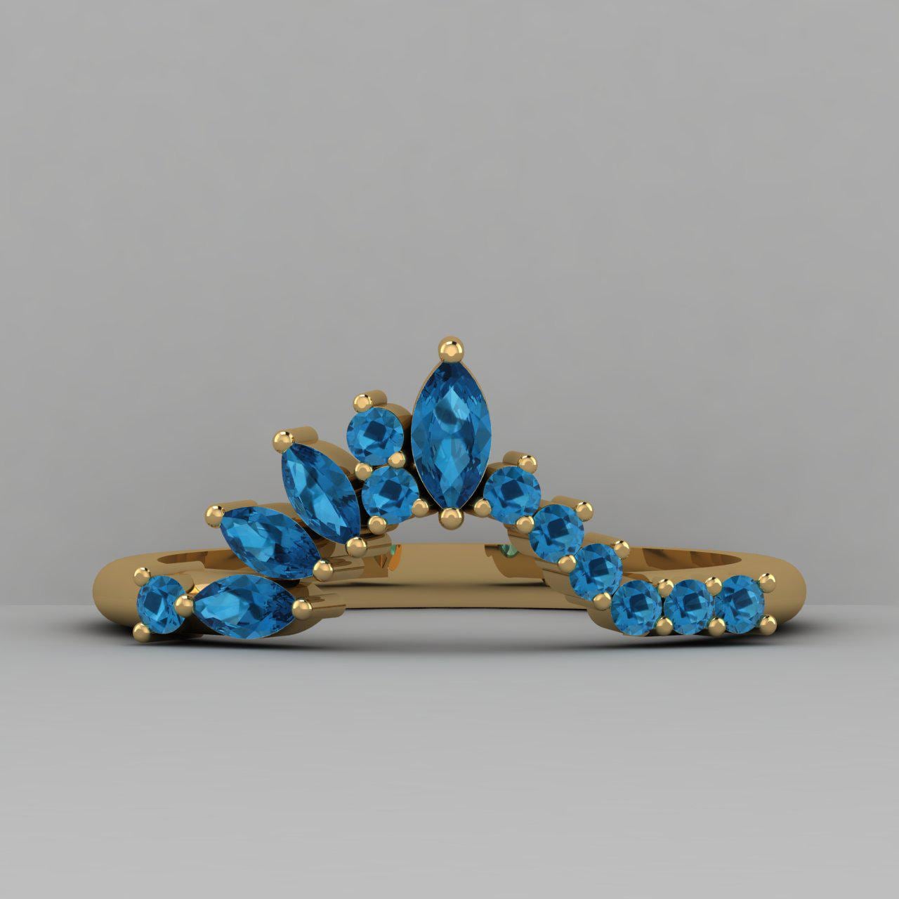 Crown Shape London Blue Topaz Silver Gift for Women Ring, Wedding