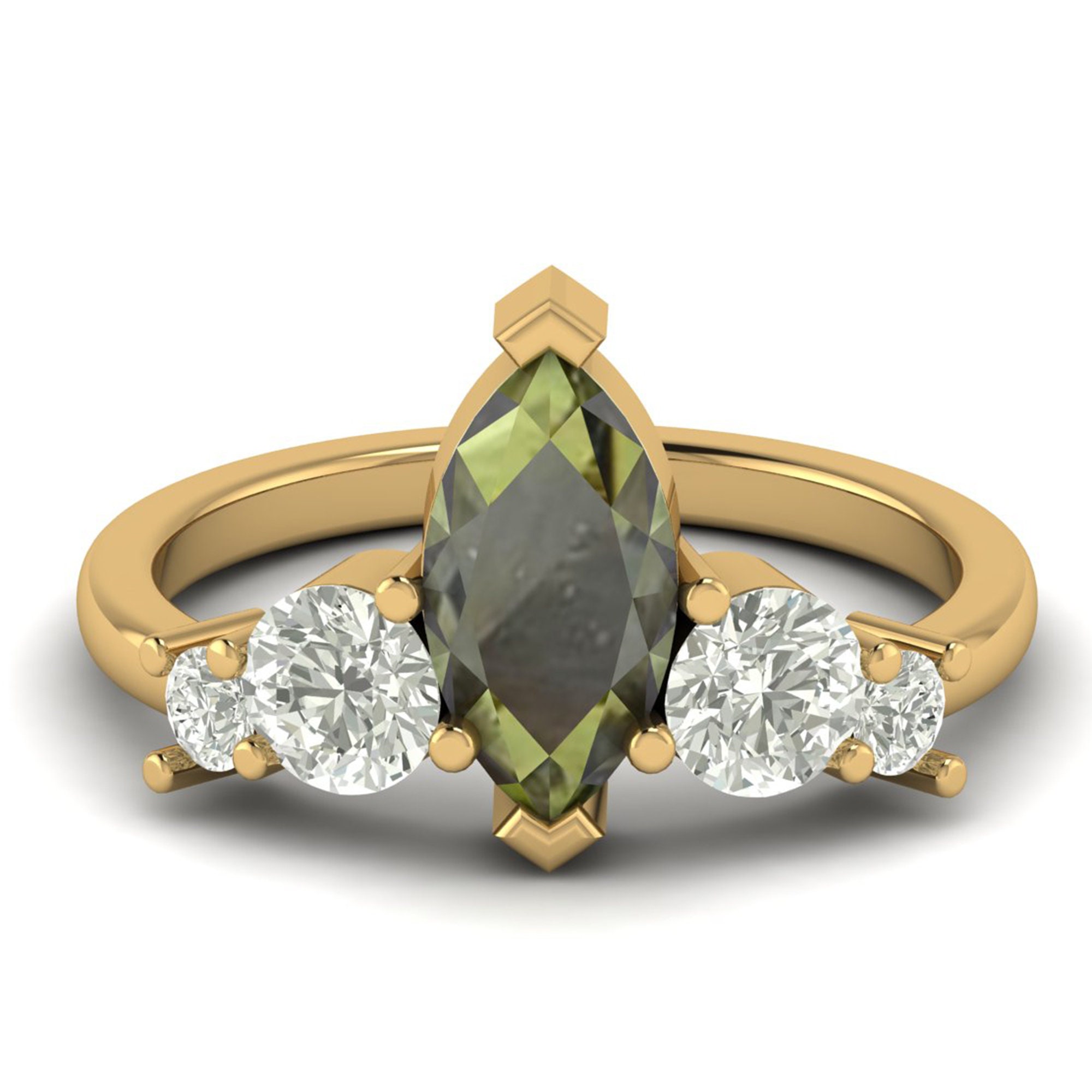 14K Yellow Gold Moldavite Unique Engagement ring Personal Etsy