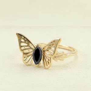 8 x 4 mm schwarzer Onyx Schmetterlingsring, Schmetterlingsflügel Ring, natürlicher schwarzer Onyx Schmetterlingsring, Geschenk für Mutter, Geschenk für sie, Schmetterlingsschmuck