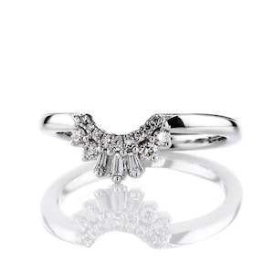 Bague de fiançailles incurvée, bague de fiançailles couronne, bague incurvée en argent sterling 925, alliance, alliance, anneau incurvé empilable en argent