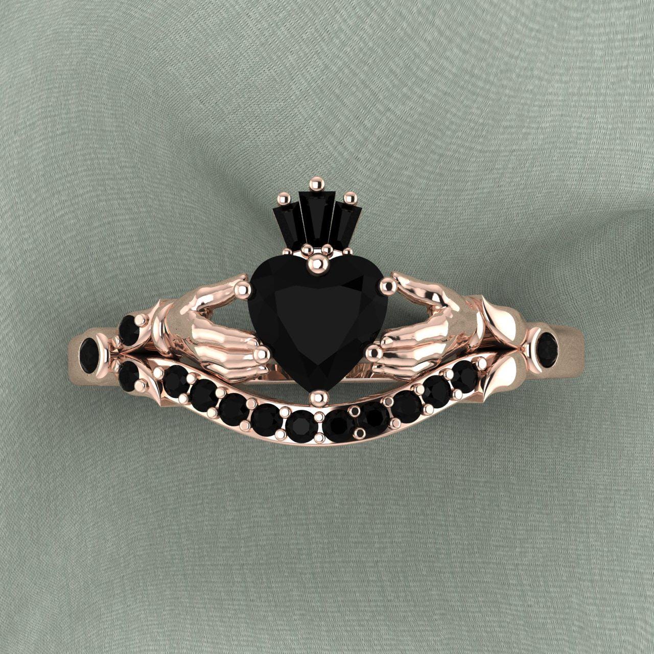 Black Onyx Claddagh Wedding Engagement Anniversary Ring, Heart Moissanite  Claddagh Ring, Gift for Wife, Love Promise Ring, Handmade Jewelry