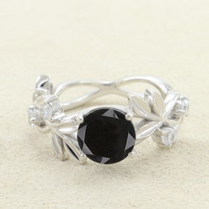 Black Onyx Rings,Personalized Ring,Bridesmaid Gift,Leaf Rings,Nature Rings,leaf flower ring,Handmade Rings,engagement ring,promise rings