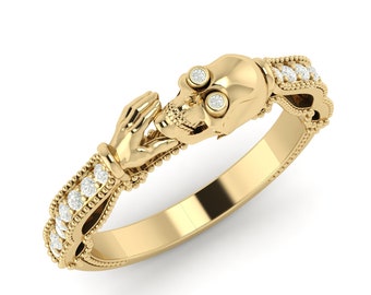 Moissanite Skull Ring, Sterling Silver Skull Ring, Cubic Zircon Stone Ring, Men's Skull Ring,Handmade Skull Ring, Women's Skull Gifted Ring