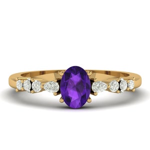 Oval Shape African Amethyst Engagement Gold Ring, 14K Yellow Gold Amethyst Gift For Her, Gift For Mom, February Birthday Gift Ring