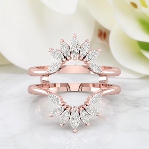 Anello nuziale a corona con tiara in oro 14 carati e moissanite, anello regalo da principessa, anello curvo da principessa con diamanti, anello doppio impilabile, anello regalo per lei