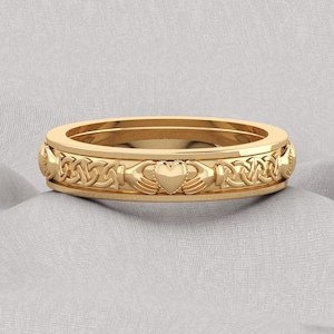 Eternity Claddagh Heart Ring Traditional Irish Celtic gold Crown Claddagh Ring for Her Yellow Vermeil Claddagh Ring, Solitaire Claddagh Ring