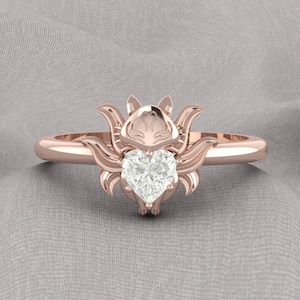 Fox Moissanite Jewelry, White Moissanite diamond Engagement ring Wedding Moissanite gift fox Animal ring, Fox Lovers Ringfox jewelry for her