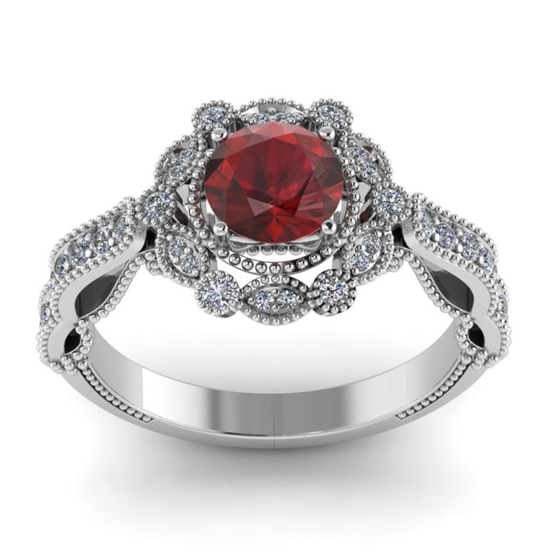 round cut silver engagement ring love gift ring Red garnet ring January birthstone gift ring natural red gemstone ring anniversary gift