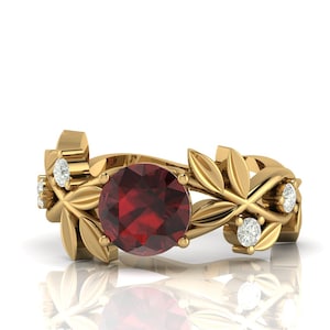 1.50 Carat Round Cut Red Garnet Gold Ring, Perfect Gold Garnet Ring, Very Special Ring, Minimalist Gold Ring, January Birthday Garnet Ring