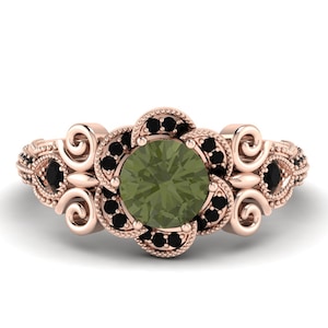 Filigree Moldavite design ring, Unique Moldavite Ring, Antique  Moldavite Ring, Silver   Moldavite Ring, Birthday Gift, Art Deco Ring