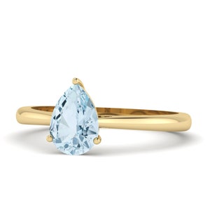 1.20 Karat Aquamarin Gold Ehering, Liebesgeschenk, Verlobungsring Aquamarin Gold, Solitär Geschenk, Brautgeschenk Rig, Birnenform Goldring