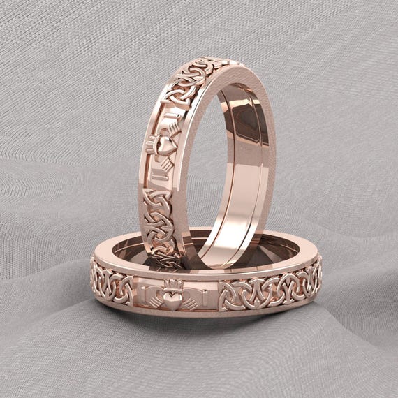 Eternity Celtic Claddagh Engagement Rose Gold Ring, Heart Claddagh