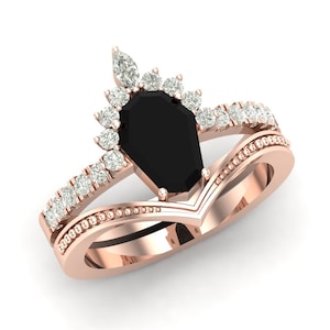 Vintage Coffin Shape Natural Black Onyx Engagement Ring, Anniversary Gift, Set Art Deco Wedding Ring, Boho Style Coffin Ring For Women