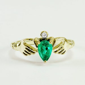 Antiker Claddagh Ring, Birnenform Smaragd Ring, Claddagh Verlobungsring, Königin Ring, Claddagh Ehering, Geburtstag Claddagh Geschenkring
