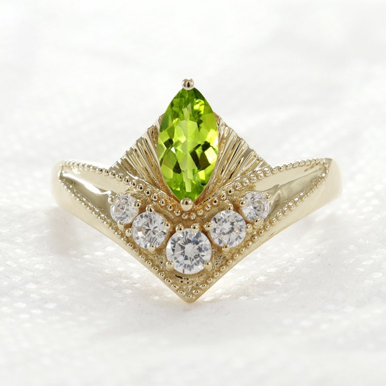 Natural Peridot Gold Engagement Ring, Gift for Her, Wedding Ring, Love Promise Ring, Women Gift, August Birthday Ring, Real Gemstone ring image 1