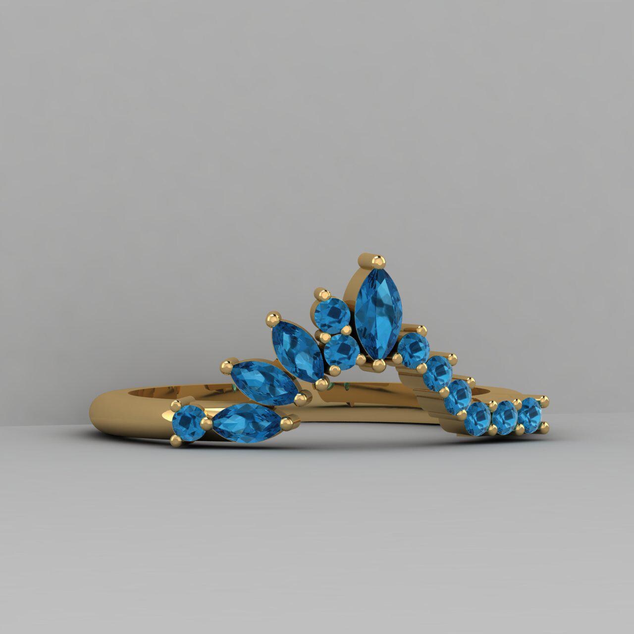 Crown Shape London Blue Topaz Silver Gift for Women Ring, Wedding