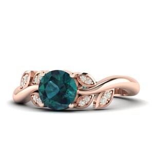 1.25 Carat Teal Sapphire Wedding Gold Ring, Leaf Ring,Teal Sapphire Unique Gemstone ring, Teal Sapphire Green and Blue Sapphire Ring