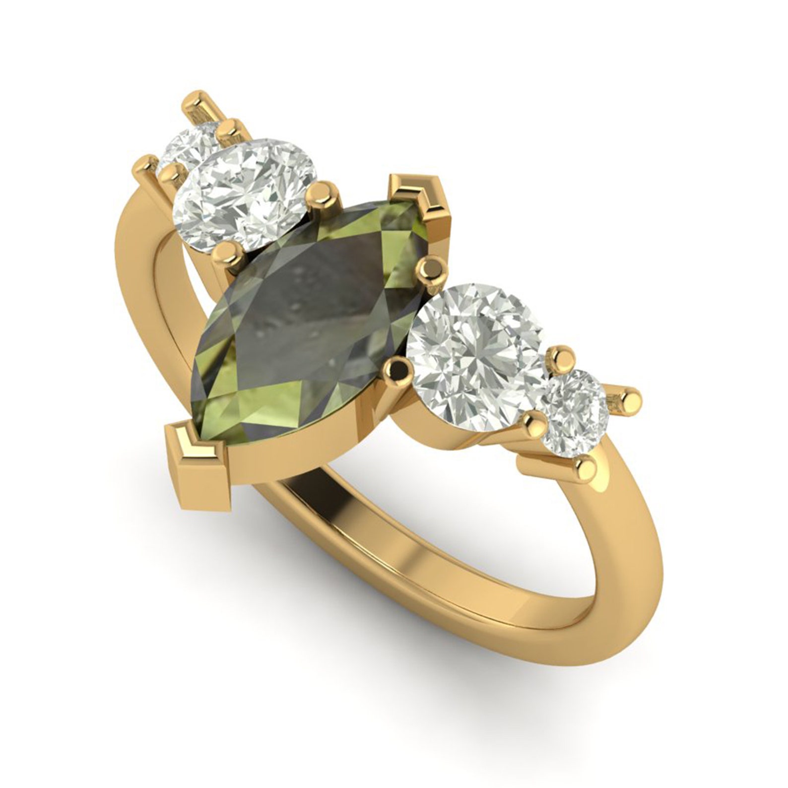 14K Yellow Gold Moldavite Unique Engagement ring Personal Etsy