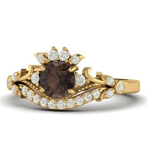 Natural Smokey Quartz Gold Engagement Ring, Brown Gold Ring, Wedding Ring, Promise Ring, Black Friday Gift ring, Gift For Mom, Bridal Ring