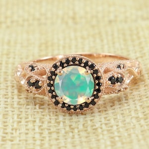 Ethiopian Opal with Black Onyx Ring, opal ring, dainty opal ring, opal jewelry, birthstone Ring, minimalist ring, mothers day gift, stack