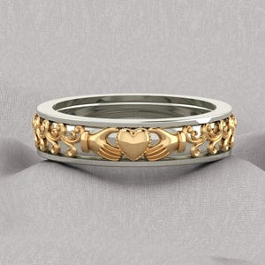 Eternity Claddagh Heart Shape Gold Vermeil Ring, Celtic Claddagh Engagement Ring, White Rhodium Claddagh Ring, Rose Plated Claddagh Ring