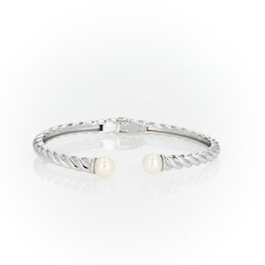 Pearl Twisted Cuff Bracelet, Freshwater Cultured Pearl 925 Sterling Silver Women Gift Bracelet, Love Promise Bracelet, Pearl Cuff Bangle,